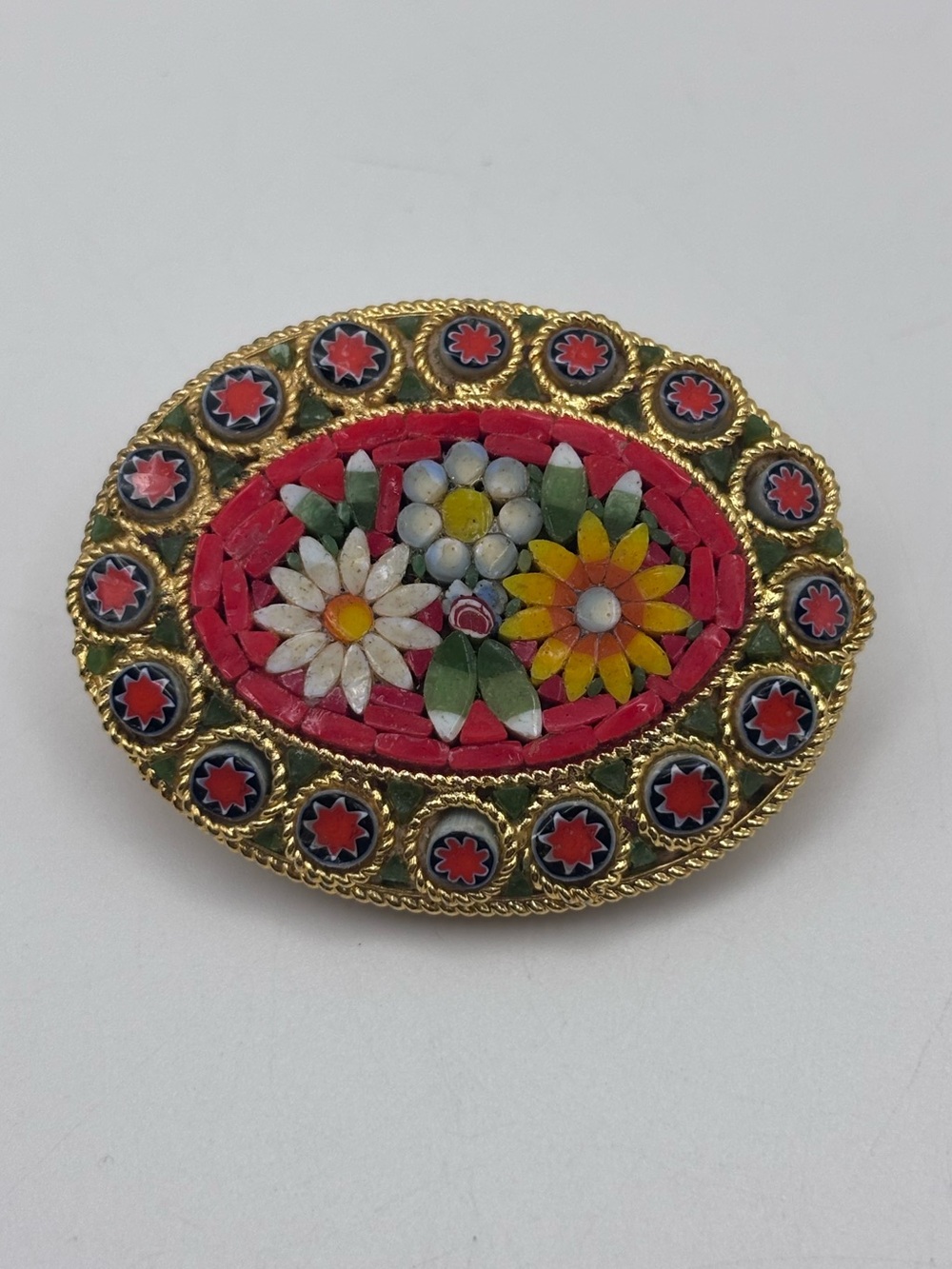 Vintage Micro Mosaic Floral Brooch